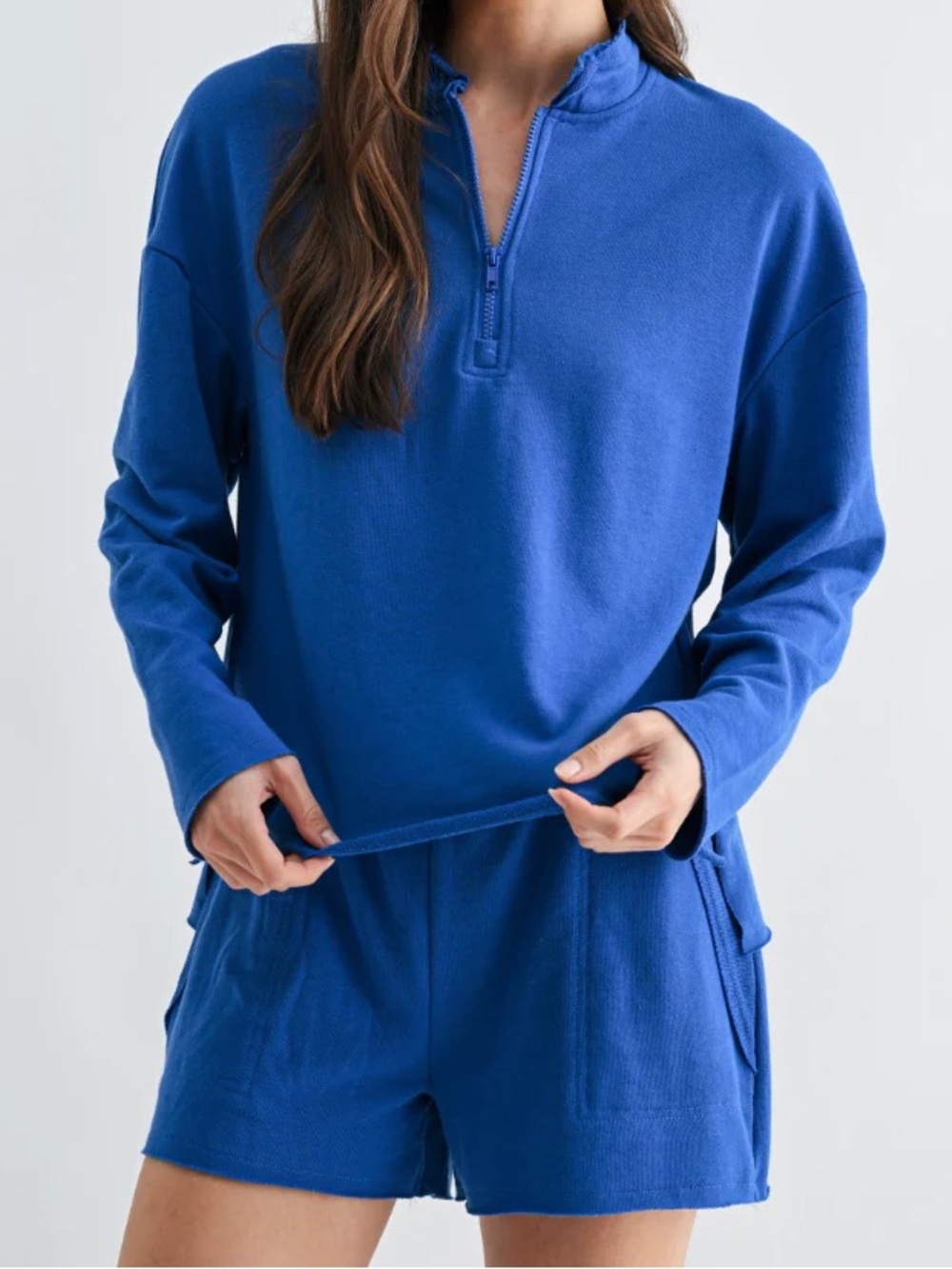 NWT Mono B French Terry Half Zip Sweatshirt & Shorts Set Size L